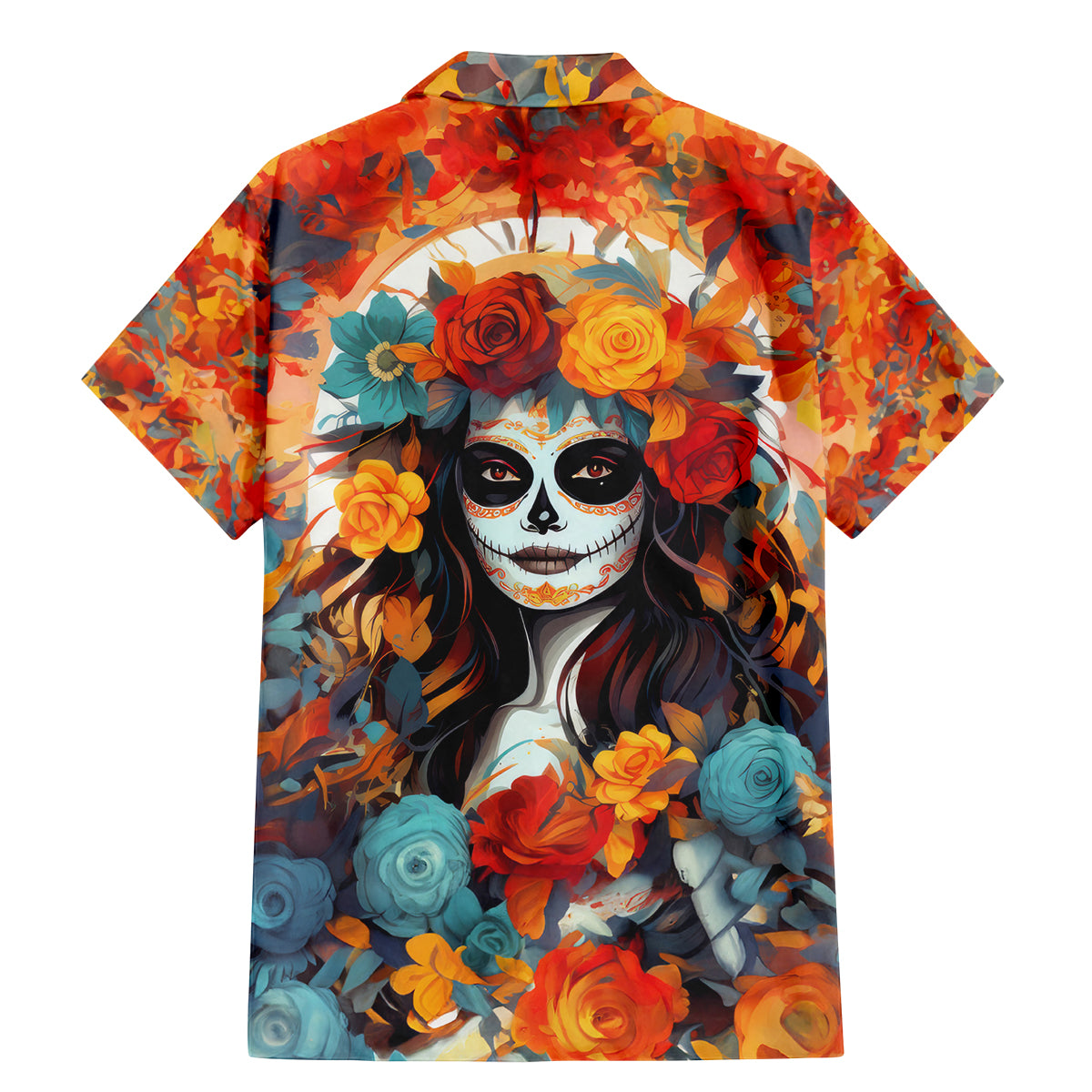 Day of Dead Lady Family Matching Mermaid Dress and Hawaiian Shirt Sugar Skull Field Rose Lady - Wonder Print Shop