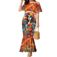 Day of Dead Lady Family Matching Mermaid Dress and Hawaiian Shirt Sugar Skull Field Rose Lady - Wonder Print Shop