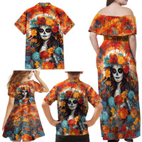 Day of Dead Lady Family Matching Off Shoulder Maxi Dress and Hawaiian Shirt Sugar Skull Field Rose Lady - Wonder Print Shop