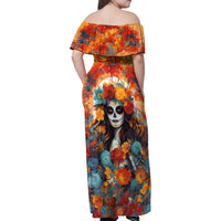 Day of Dead Lady Family Matching Off Shoulder Maxi Dress and Hawaiian Shirt Sugar Skull Field Rose Lady - Wonder Print Shop