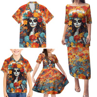 Day of Dead Lady Family Matching Puletasi Dress and Hawaiian Shirt Sugar Skull Field Rose Lady - Wonder Print Shop