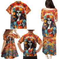 Day of Dead Lady Family Matching Puletasi Dress and Hawaiian Shirt Sugar Skull Field Rose Lady - Wonder Print Shop