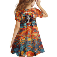 Day of Dead Lady Family Matching Short Sleeve Bodycon Dress and Hawaiian Shirt Sugar Skull Field Rose Lady - Wonder Print Shop