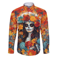 Day of Dead Lady Family Matching Short Sleeve Bodycon Dress and Hawaiian Shirt Sugar Skull Field Rose Lady - Wonder Print Shop