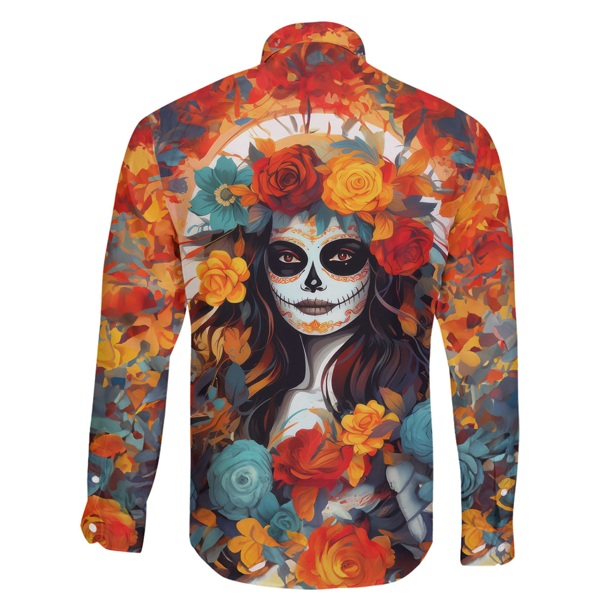 Day of Dead Lady Family Matching Summer Maxi Dress and Hawaiian Shirt Sugar Skull Field Rose Lady - Wonder Print Shop