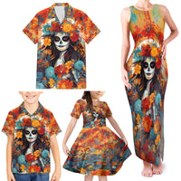 Day of Dead Lady Family Matching Tank Maxi Dress and Hawaiian Shirt Sugar Skull Field Rose Lady - Wonder Print Shop