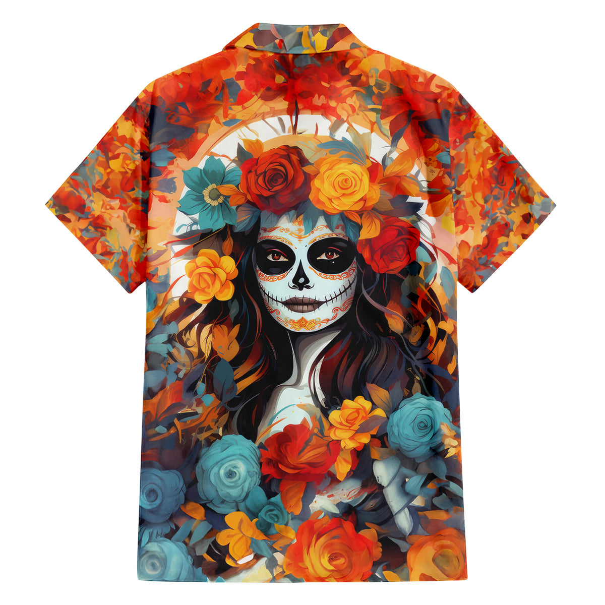 Day of Dead Lady Family Matching Tank Maxi Dress and Hawaiian Shirt Sugar Skull Field Rose Lady - Wonder Print Shop