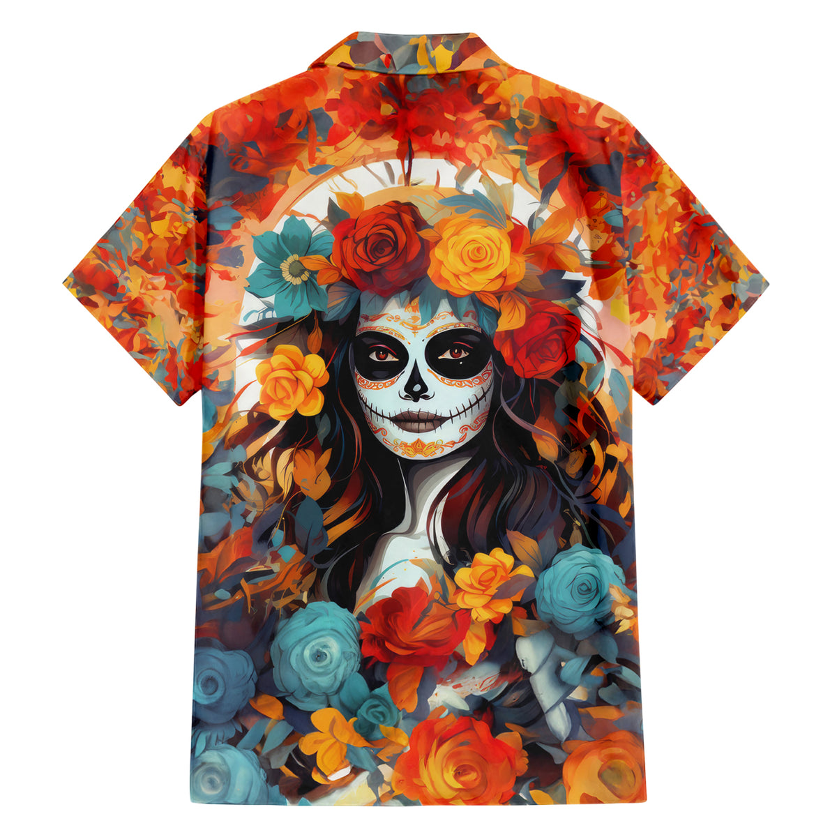 Day of Dead Lady Hawaiian Shirt Sugar Skull Field Rose Lady - Wonder Print Shop