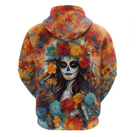 Day of Dead Lady Hoodie Sugar Skull Field Rose Lady - Wonder Print Shop