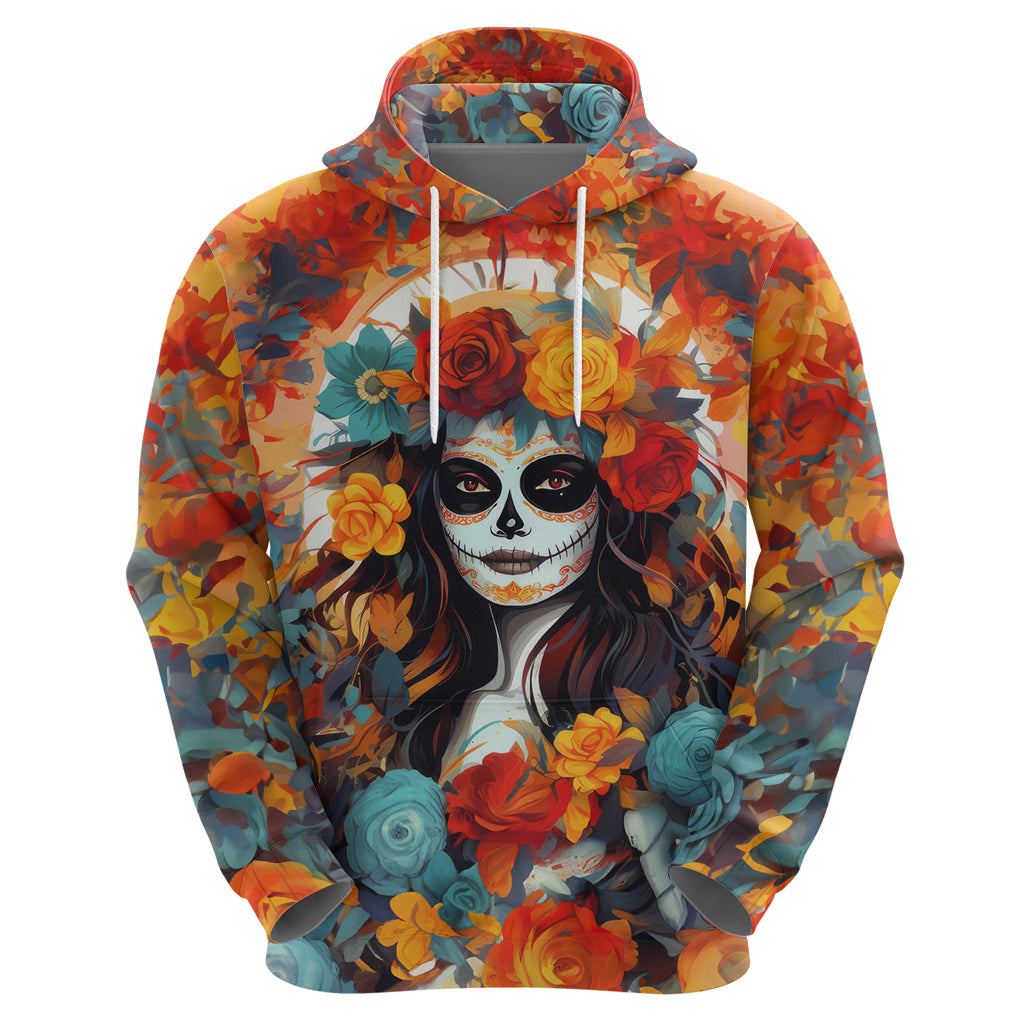 Day of Dead Lady Hoodie Sugar Skull Field Rose Lady - Wonder Print Shop