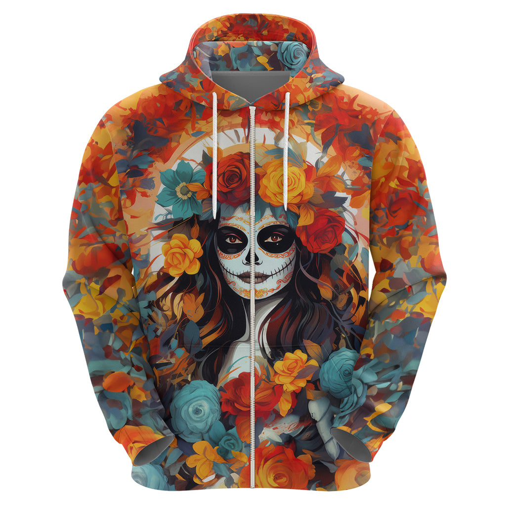Day of Dead Lady Hoodie Sugar Skull Field Rose Lady - Wonder Print Shop