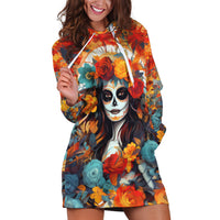 Day of Dead Lady Hoodie Dress Sugar Skull Field Rose Lady - Wonder Print Shop
