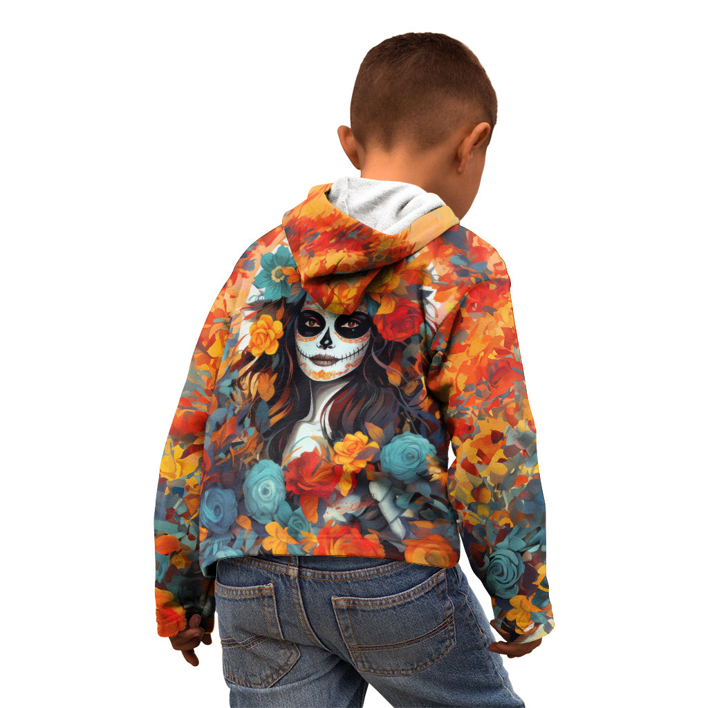 Day of Dead Lady Kid Hoodie Sugar Skull Field Rose Lady - Wonder Print Shop