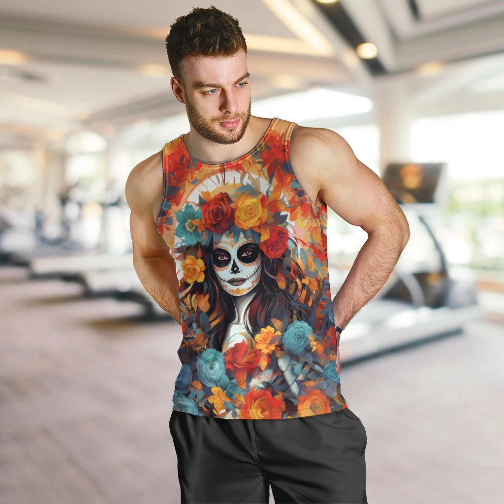 Day of Dead Lady Men Tank Top Sugar Skull Field Rose Lady - Wonder Print Shop