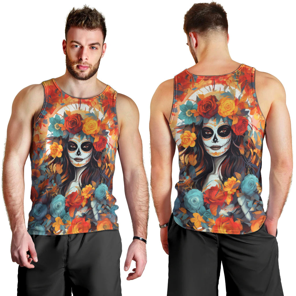 Day of Dead Lady Men Tank Top Sugar Skull Field Rose Lady - Wonder Print Shop