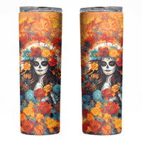 Day of Dead Lady Skinny Tumbler Sugar Skull Field Rose Lady - Wonder Print Shop