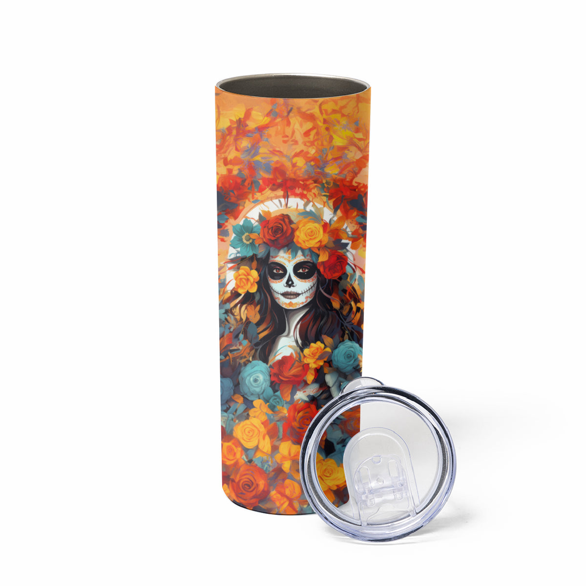 Day of Dead Lady Skinny Tumbler Sugar Skull Field Rose Lady - Wonder Print Shop