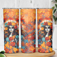 Day of Dead Lady Skinny Tumbler Sugar Skull Field Rose Lady - Wonder Print Shop