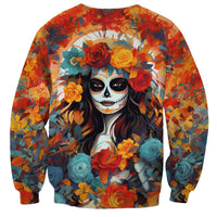 Day of Dead Lady Sweatshirt Sugar Skull Field Rose Lady - Wonder Print Shop