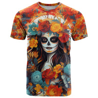 Day of Dead Lady T Shirt Sugar Skull Field Rose Lady - Wonder Print Shop