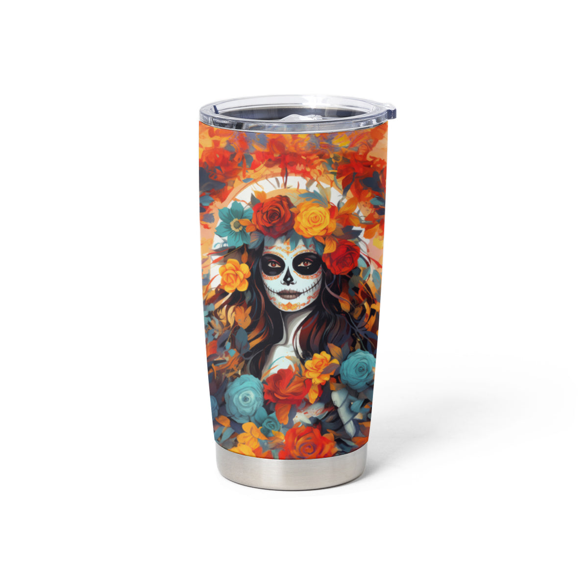 Day of Dead Lady Tumbler Cup Sugar Skull Field Rose Lady - Wonder Print Shop