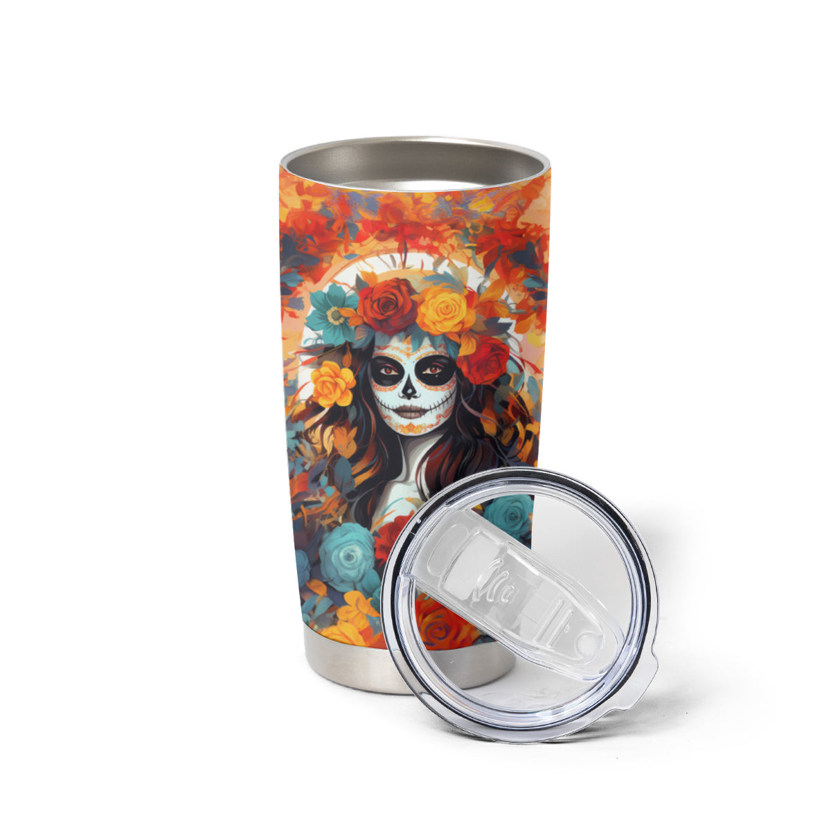 Day of Dead Lady Tumbler Cup Sugar Skull Field Rose Lady - Wonder Print Shop