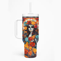 Day of Dead Lady Tumbler With Handle Sugar Skull Field Rose Lady - Wonder Print Shop