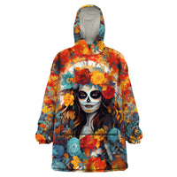 Day of Dead Lady Wearable Blanket Hoodie Sugar Skull Field Rose Lady - Wonder Print Shop