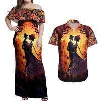Day of Dead Couple Couples Matching Off Shoulder Maxi Dress and Hawaiian Shirt Sugar Skull Couple Dancing - Wonder Print Shop