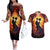 Day of Dead Couple Couples Matching Off The Shoulder Long Sleeve Dress and Hawaiian Shirt Sugar Skull Couple Dancing - Wonder Print Shop