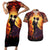 Day of Dead Couple Couples Matching Short Sleeve Bodycon Dress and Hawaiian Shirt Sugar Skull Couple Dancing - Wonder Print Shop