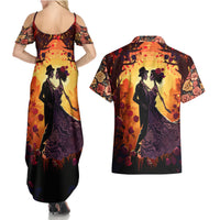 Day of Dead Couple Couples Matching Summer Maxi Dress and Hawaiian Shirt Sugar Skull Couple Dancing - Wonder Print Shop