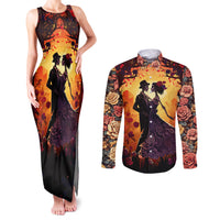 Day of Dead Couple Couples Matching Tank Maxi Dress and Long Sleeve Button Shirt Sugar Skull Couple Dancing - Wonder Print Shop