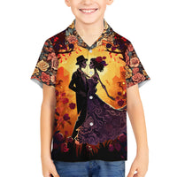 Day of Dead Couple Family Matching Long Sleeve Bodycon Dress and Hawaiian Shirt Sugar Skull Couple Dancing - Wonder Print Shop