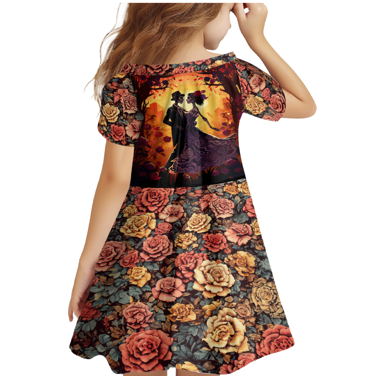 Day of Dead Couple Family Matching Mermaid Dress and Hawaiian Shirt Sugar Skull Couple Dancing - Wonder Print Shop