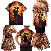 Day of Dead Couple Family Matching Mermaid Dress and Hawaiian Shirt Sugar Skull Couple Dancing - Wonder Print Shop