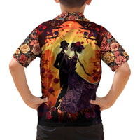 Day of Dead Couple Family Matching Off Shoulder Long Sleeve Dress and Hawaiian Shirt Sugar Skull Couple Dancing - Wonder Print Shop