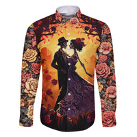 Day of Dead Couple Family Matching Off Shoulder Long Sleeve Dress and Hawaiian Shirt Sugar Skull Couple Dancing - Wonder Print Shop