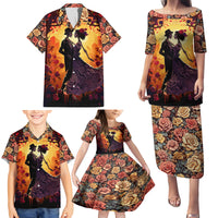 Day of Dead Couple Family Matching Puletasi Dress and Hawaiian Shirt Sugar Skull Couple Dancing - Wonder Print Shop