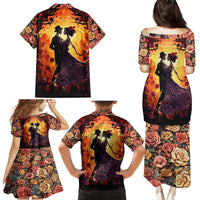 Day of Dead Couple Family Matching Puletasi Dress and Hawaiian Shirt Sugar Skull Couple Dancing - Wonder Print Shop
