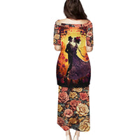 Day of Dead Couple Family Matching Puletasi Dress and Hawaiian Shirt Sugar Skull Couple Dancing - Wonder Print Shop