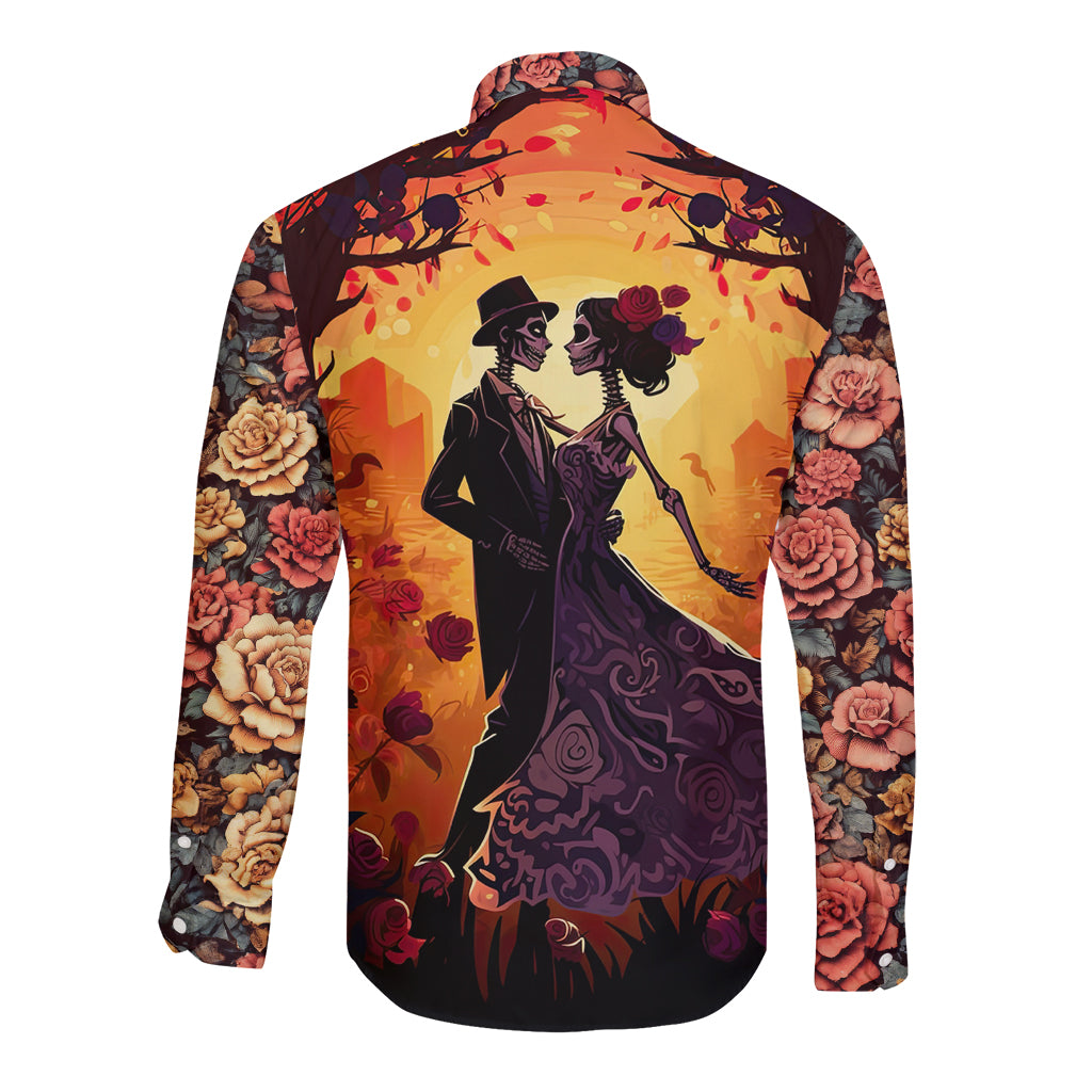 Day of Dead Couple Long Sleeve Button Shirt Sugar Skull Couple Dancing - Wonder Print Shop