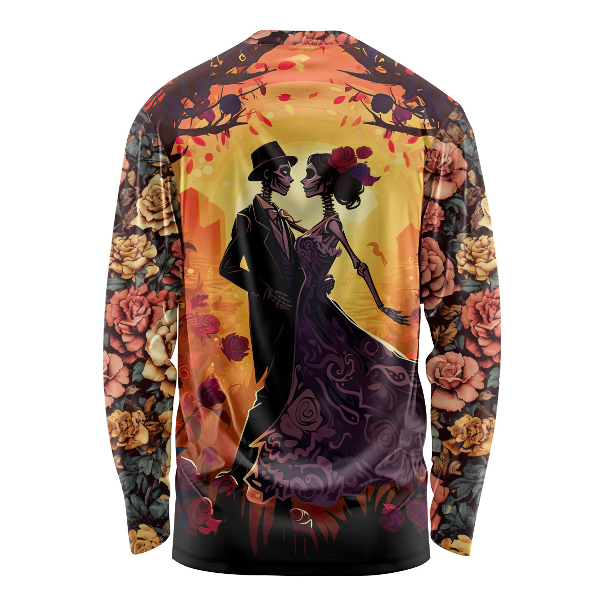 Day of Dead Couple Long Sleeve Shirt Sugar Skull Couple Dancing - Wonder Print Shop