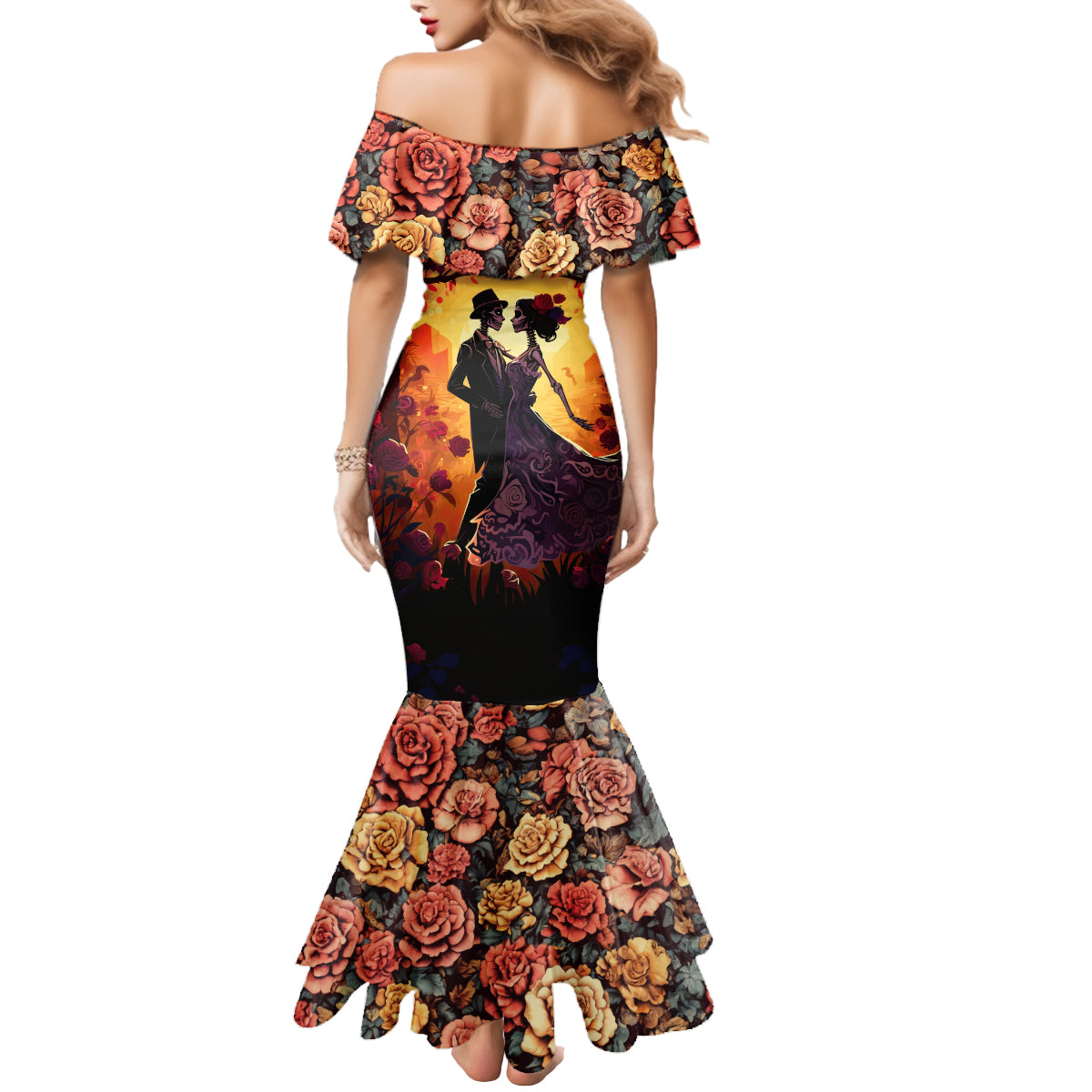 Day of Dead Couple Mermaid Dress Sugar Skull Couple Dancing - Wonder Print Shop