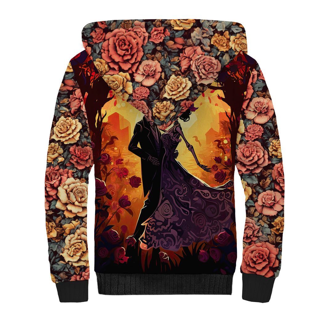 Day of Dead Couple Sherpa Hoodie Sugar Skull Couple Dancing - Wonder Print Shop