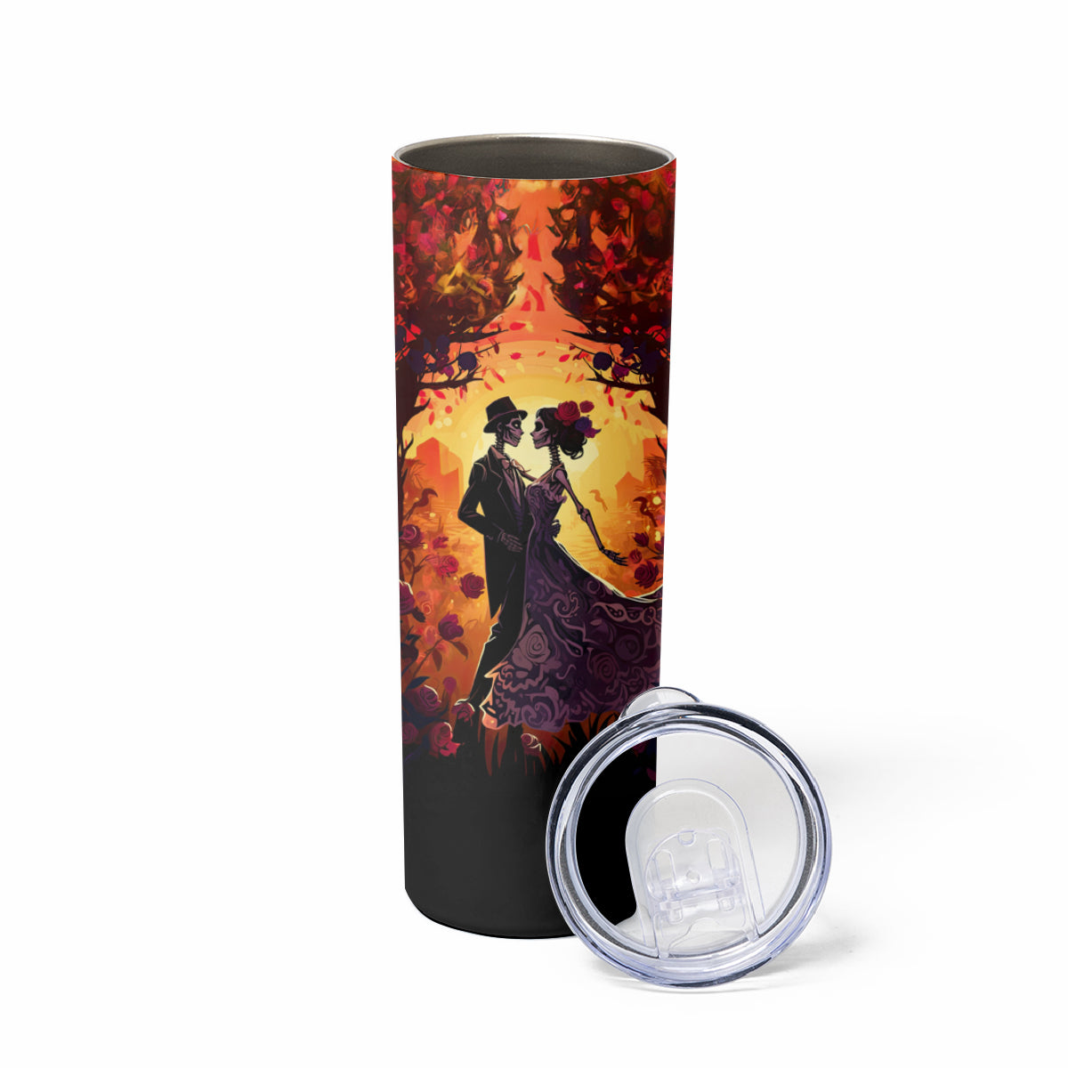Day of Dead Couple Skinny Tumbler Sugar Skull Couple Dancing - Wonder Print Shop