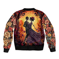 Day of Dead Couple Sleeve Zip Bomber Jacket Sugar Skull Couple Dancing - Wonder Print Shop