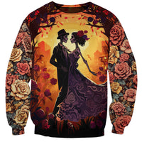Day of Dead Couple Sweatshirt Sugar Skull Couple Dancing - Wonder Print Shop