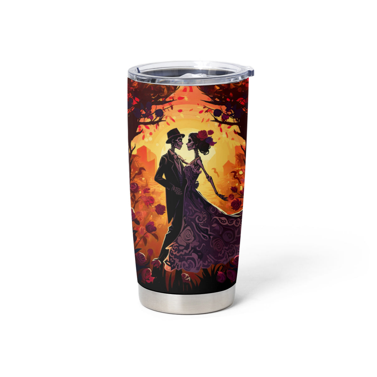 Day of Dead Couple Tumbler Cup Sugar Skull Couple Dancing - Wonder Print Shop