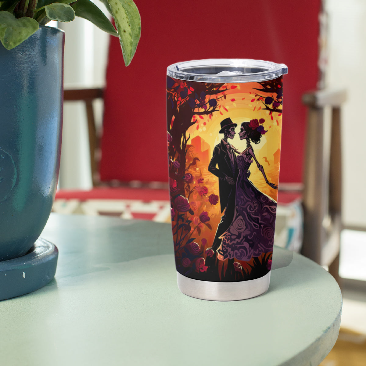 Day of Dead Couple Tumbler Cup Sugar Skull Couple Dancing - Wonder Print Shop